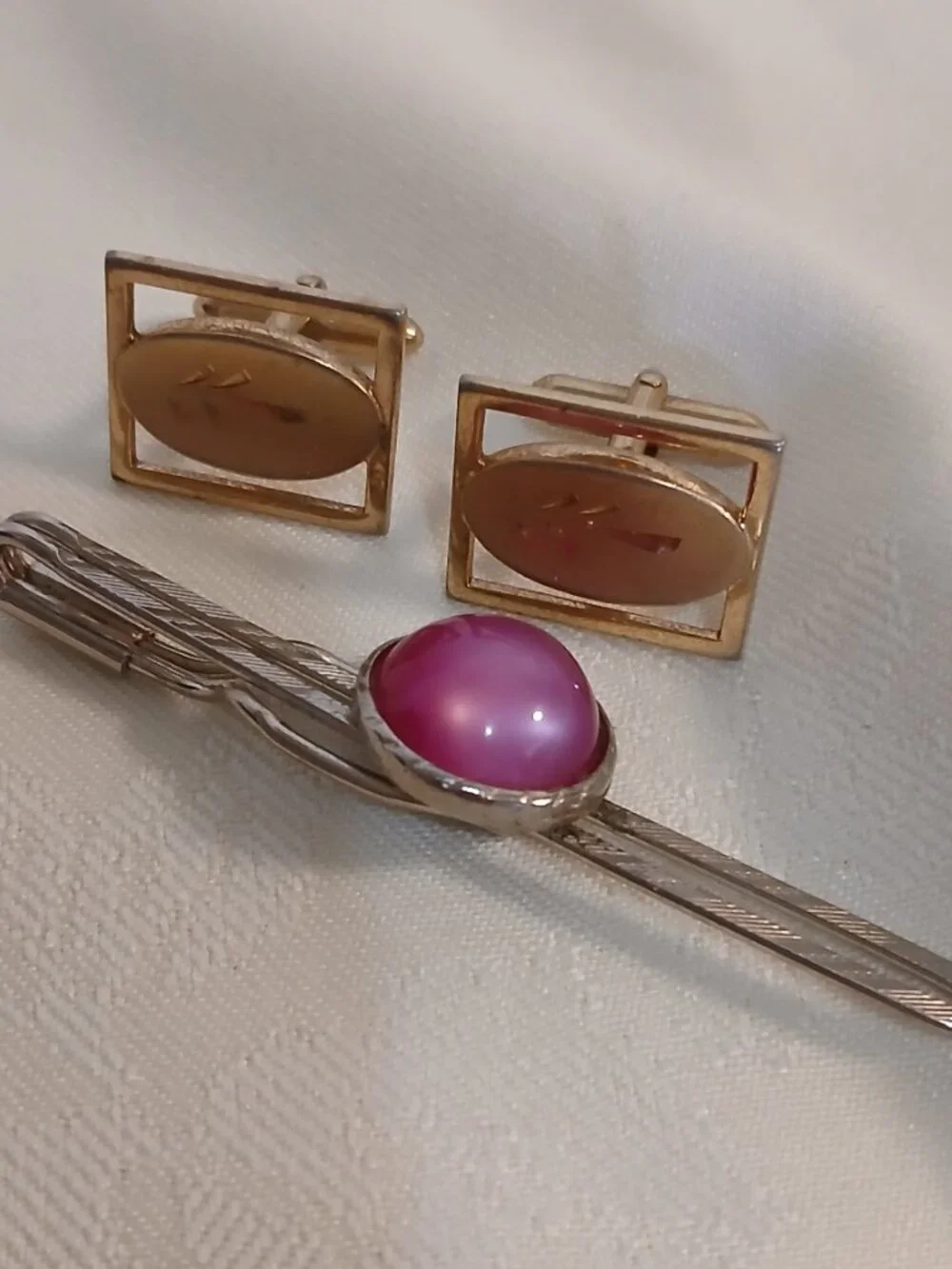 Vintage Micro Mosaic Persian Box w/Tie Clip, Cuff Links, Tie Pins